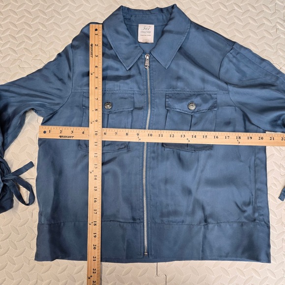 Cinq a Sept Dale Ruched Sleeve Jacket Blue Corn Cupro Size 4 Designer - Picture 9 of 11